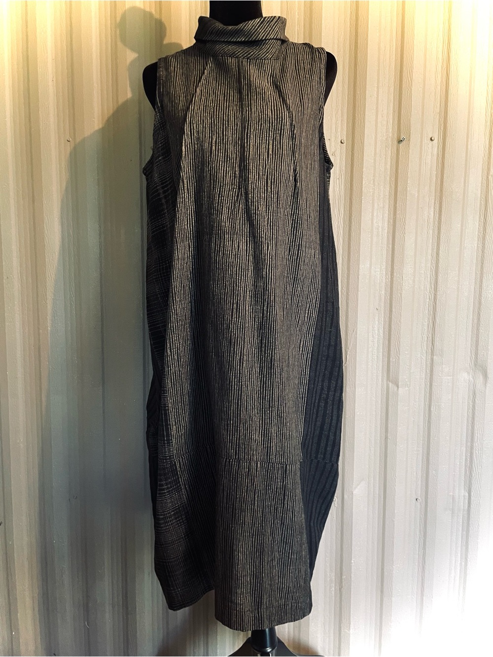 Mao Mam Artisan Midi Dress Black Lagenlook Mori Cotton Boho Pockets S/M Thailand - Picture 5 of 16
